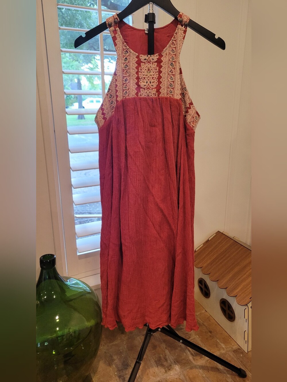 Tracy Reese Rust Red Maxi Dress with Cream Embroidered Yoke